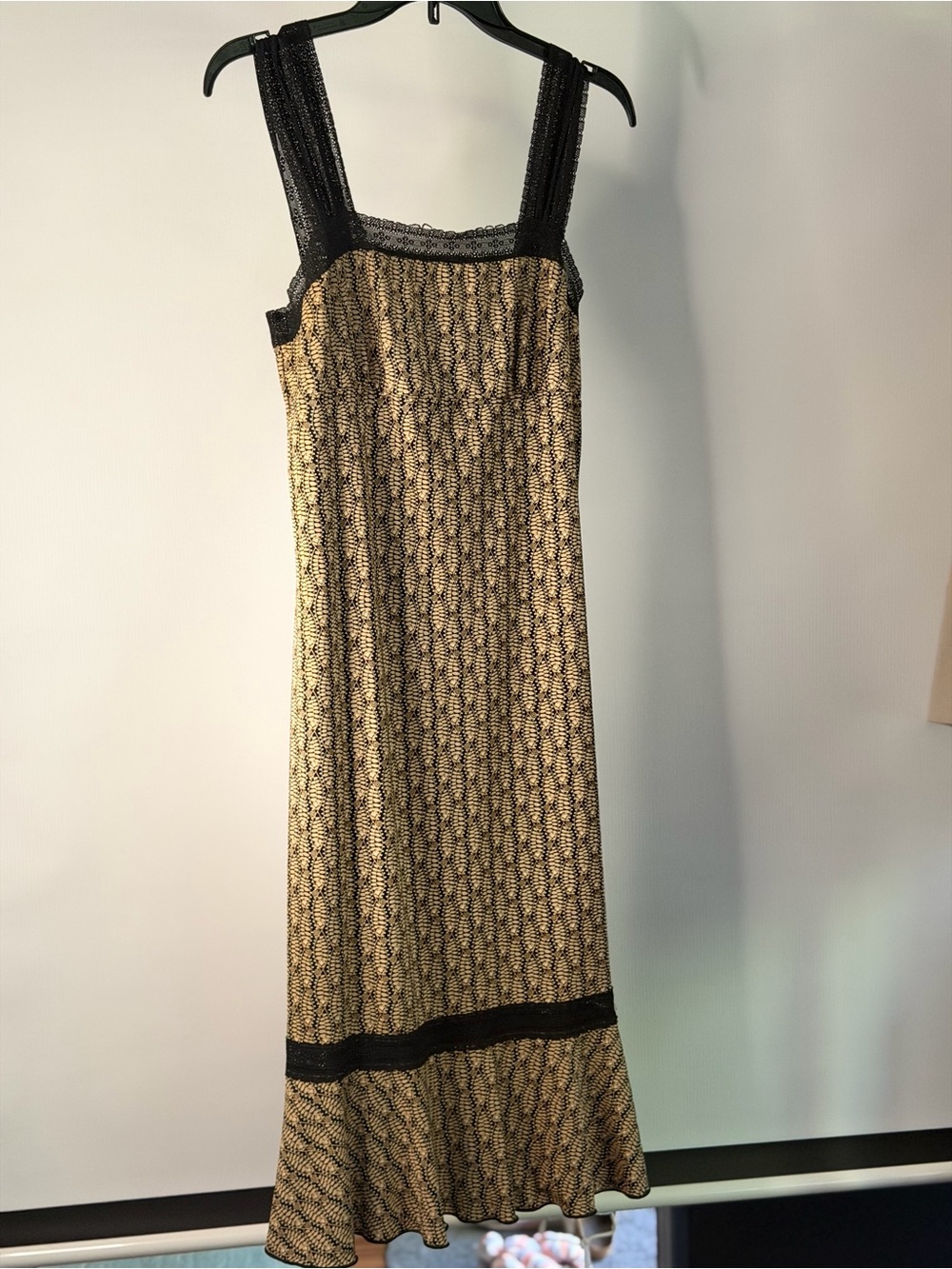 Max Studio Black and Gold Lace-Trim Maxi Dress